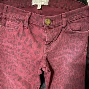 Current Elliott ankle skinny jeans “fig” burgundy leopard print